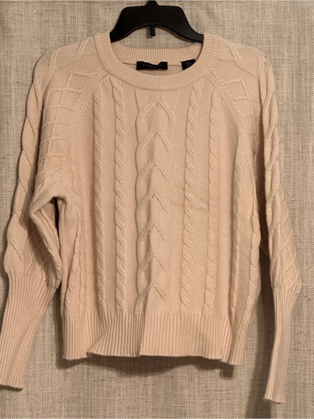 Tahari Cable Knit Crewneck Sweater in Cream